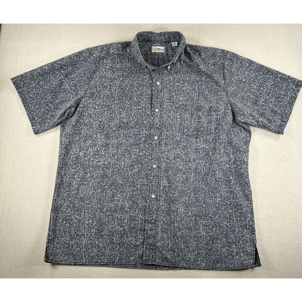 Vintage 90's Reyn Spooner Hawaiian Shirt XXL Blue Geometric Floral 2XL